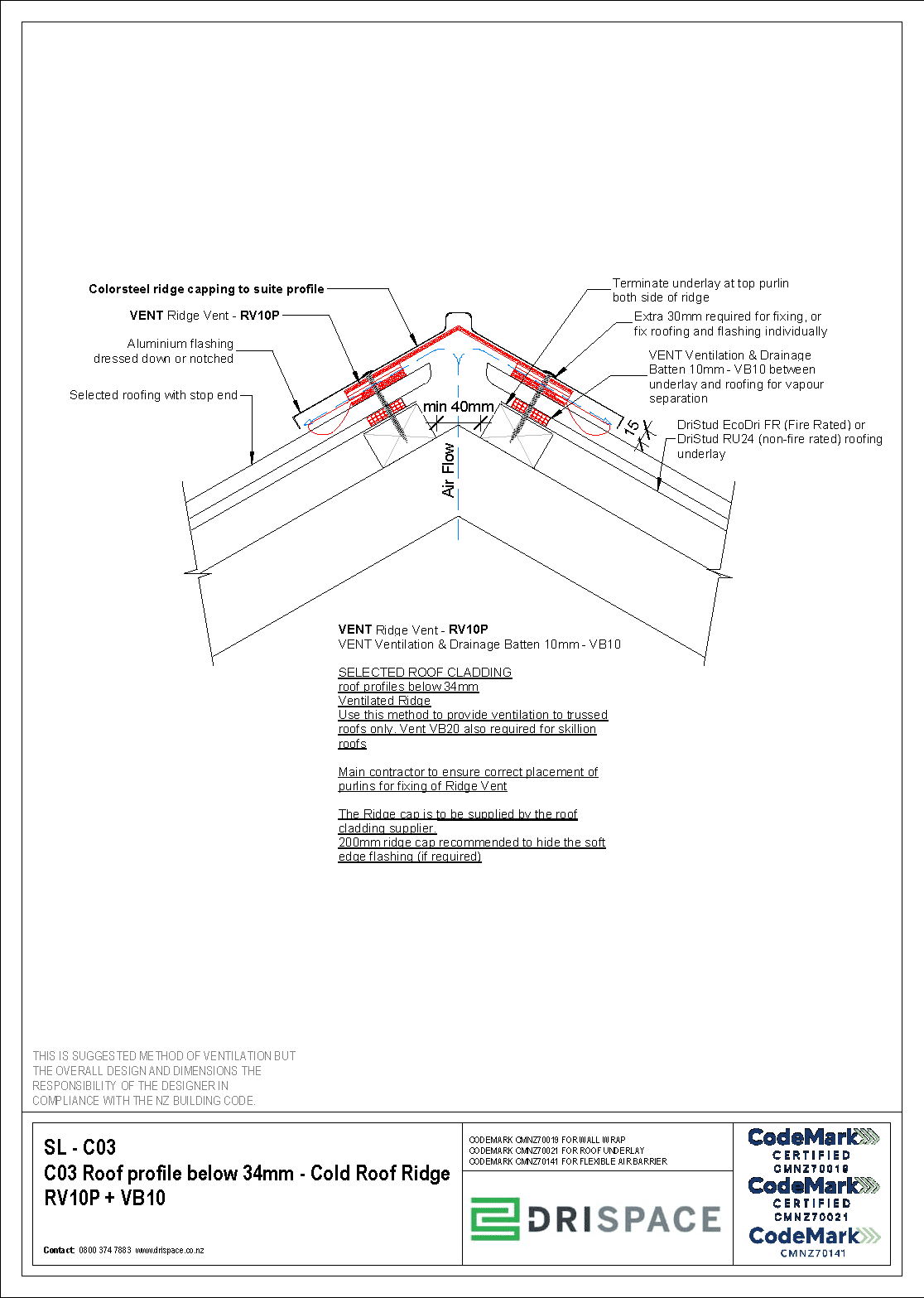 Steel Longrun - Cold Roof Ridge